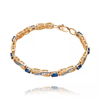 Браслет из красного золота 585 пробы с бриллиантом, сапфиром