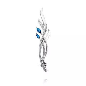 Брошь из белого золота 585 пробы с бриллиантом, сапфиром