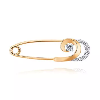 Брошь из красного золота 585 пробы с фианитом