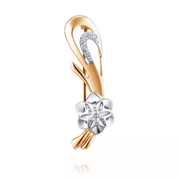 Брошь из красного золота 585 пробы с бриллиантом