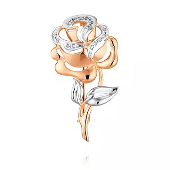 Брошь из красного золота 585 пробы с бриллиантом