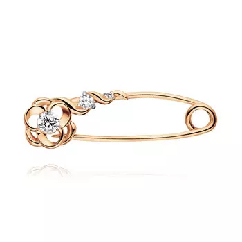 Брошь из красного золота 585 пробы с фианитом