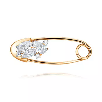 Брошь из красного золота 585 пробы с фианитом