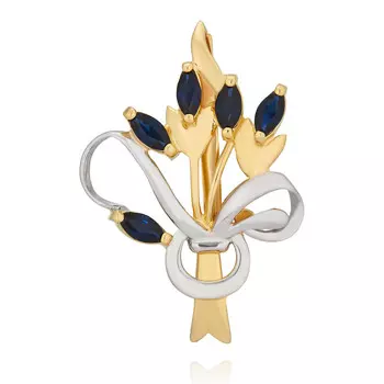Брошь из желтого золота 585 пробы с сапфиром