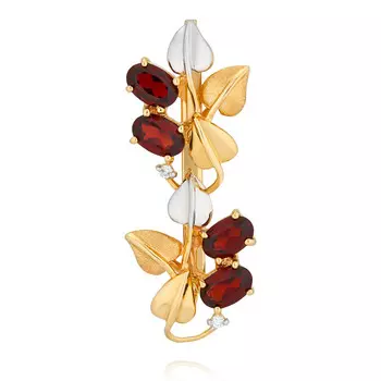 Брошь из желтого золота 585 пробы с бриллиантом, гранатом