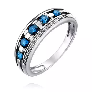 Кольцо из белого золота 585 пробы с сапфиром и бриллиантом