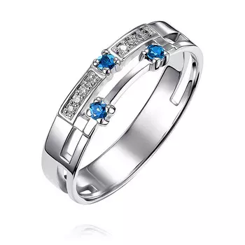 Кольцо из белого золота 585 пробы с бриллиантом, сапфиром