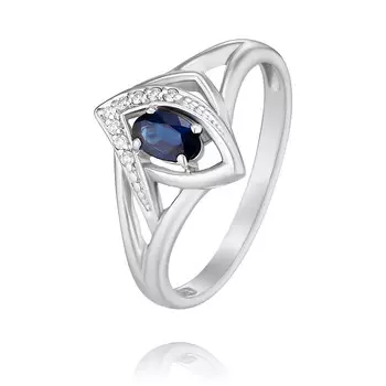 Кольцо из белого золота 585 пробы с бриллиантом, сапфиром