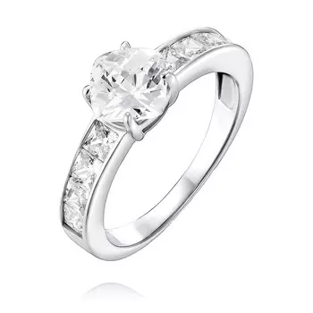 Кольцо из белого золота 585 пробы с фианитом