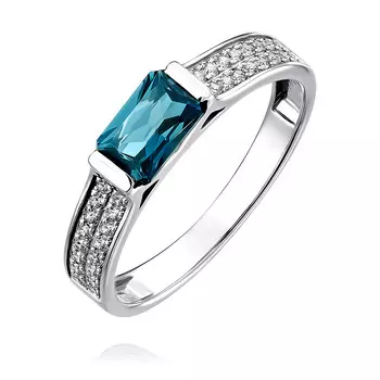 Кольцо из белого золота 585 пробы с фианитом и топазом