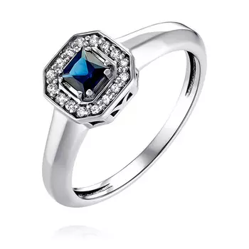 Кольцо из белого золота 585 пробы с бриллиантом, сапфиром