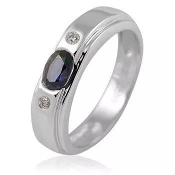 Кольцо из белого золота 585 пробы с бриллиантом, сапфиром