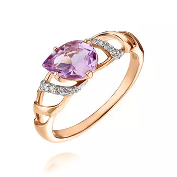 Кольцо из красного золота 585 пробы с аметистом, фианитом