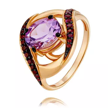 Кольцо из красного золота 585 пробы с аметистом, нанокристаллом