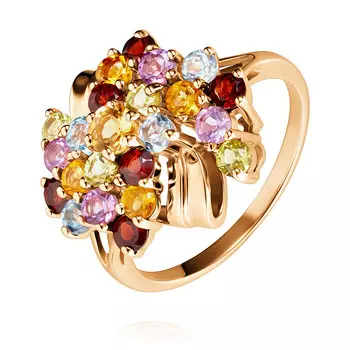 Кольцо из красного золота 585 пробы с аметистом, гранатом, топазом, хризолитом, цитрином