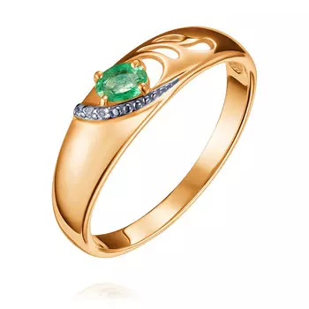 Кольцо из красного золота 585 пробы с бриллиантом, изумрудом