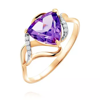 Кольцо из красного золота 585 пробы с аметистом и фианитом