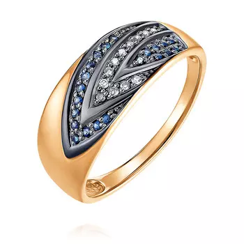 Кольцо из красного золота 585 пробы с бриллиантом, сапфиром