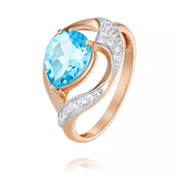 Кольцо из красного золота 585 пробы с топазом, фианитом