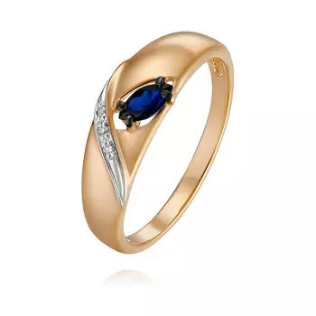 Кольцо из красного золота 585 пробы с бриллиантом, сапфиром