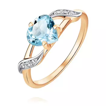 Кольцо из красного золота 585 пробы с топазом, фианитом