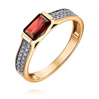 Кольцо из красного золота 585 пробы с фианитом и гранатом