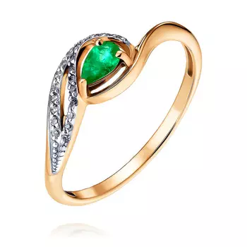 Кольцо из красного золота 585 пробы с бриллиантом, изумрудом