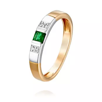 Кольцо из красного золота 585 пробы с бриллиантом, изумрудом