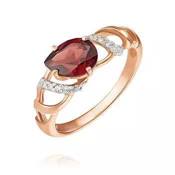 Кольцо из красного золота 585 пробы с гранатом, фианитом