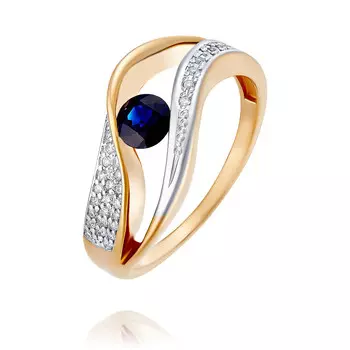 Кольцо из красного золота 585 пробы с бриллиантом, сапфиром