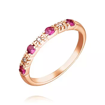 Кольцо из красного золота 585 пробы с бриллиантом, рубином