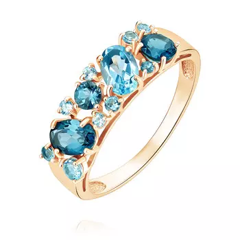 Кольцо из красного золота 585 пробы с миксом вставок