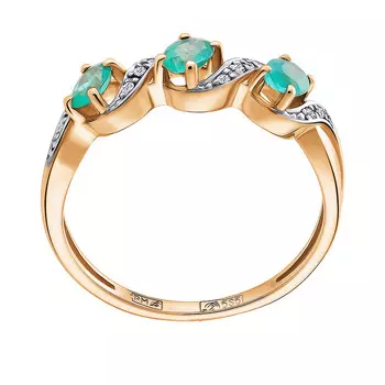 Кольцо из красного золота 585 пробы с бриллиантом, изумрудом