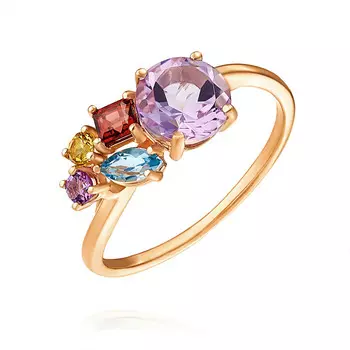 Кольцо из красного золота 585 пробы с аметистом, гранатом, топазом, цитрином