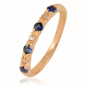 Кольцо из красного золота 585 пробы с бриллиантом, сапфиром