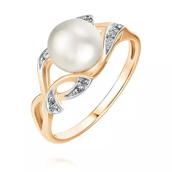 Кольцо из красного золота 585 пробы с бриллиантом, жемчугом