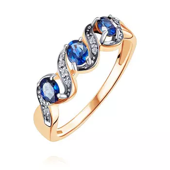 Кольцо из красного золота 585 пробы с бриллиантом, сапфиром