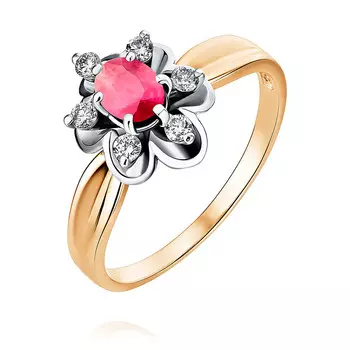 Кольцо из красного золота 585 пробы с бриллиантом и рубином