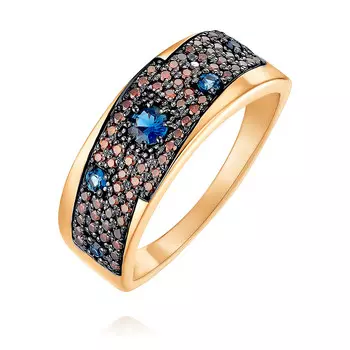 Кольцо из красного золота 585 пробы с бриллиантом, сапфиром