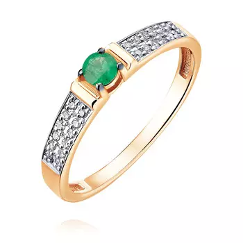 Кольцо из красного золота 585 пробы с изумрудом и бриллиантом