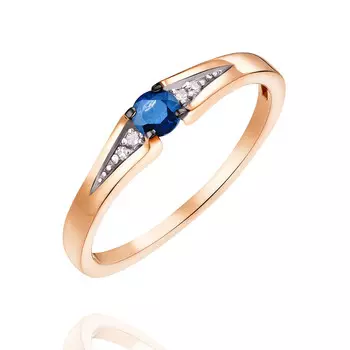 Кольцо из красного золота 585 пробы с бриллиантом и сапфиром
