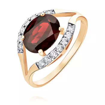 Кольцо из красного золота 585 пробы с гранатом, фианитом