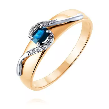 Кольцо из красного золота 585 пробы с бриллиантом, сапфиром