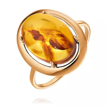 Кольцо из красного золота 585 пробы с янтарем