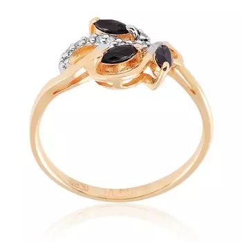 Кольцо из красного золота 585 пробы с бриллиантом, сапфиром