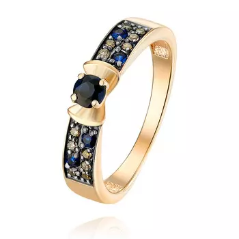 Кольцо из красного золота 585 пробы с бриллиантом, сапфиром