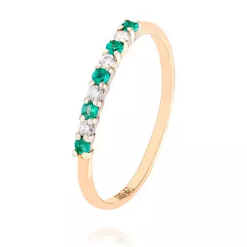 Кольцо из красного золота 585 пробы с бриллиантом, изумрудом