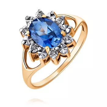 Кольцо из красного золота 585 пробы с бриллиантом, корундом синтетическим