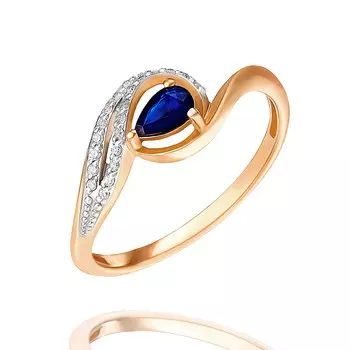 Кольцо из красного золота 585 пробы с бриллиантом, сапфиром