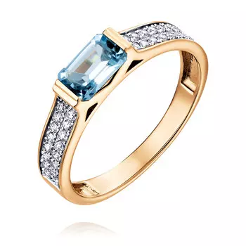 Кольцо из красного золота 585 пробы с топазом, фианитом